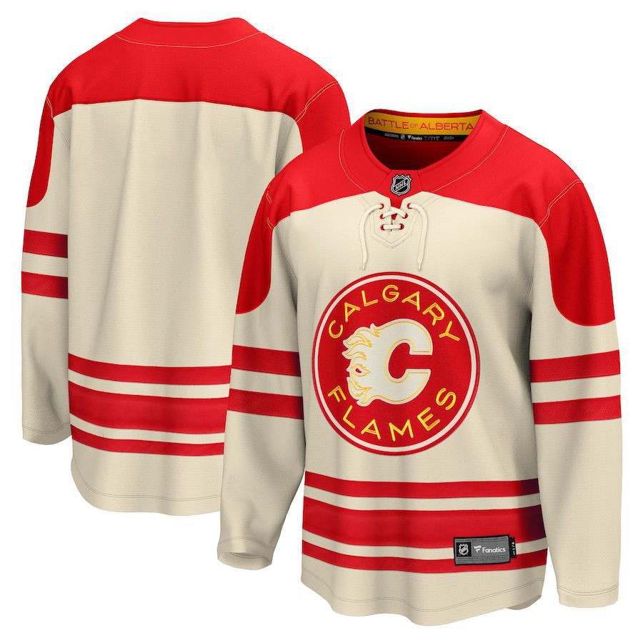 Men Custom Calgary Flames Fanatics Branded Cream 2023 NHL Heritage Classic Premier Breakaway Jersey->customized nhl jersey->Custom Jersey